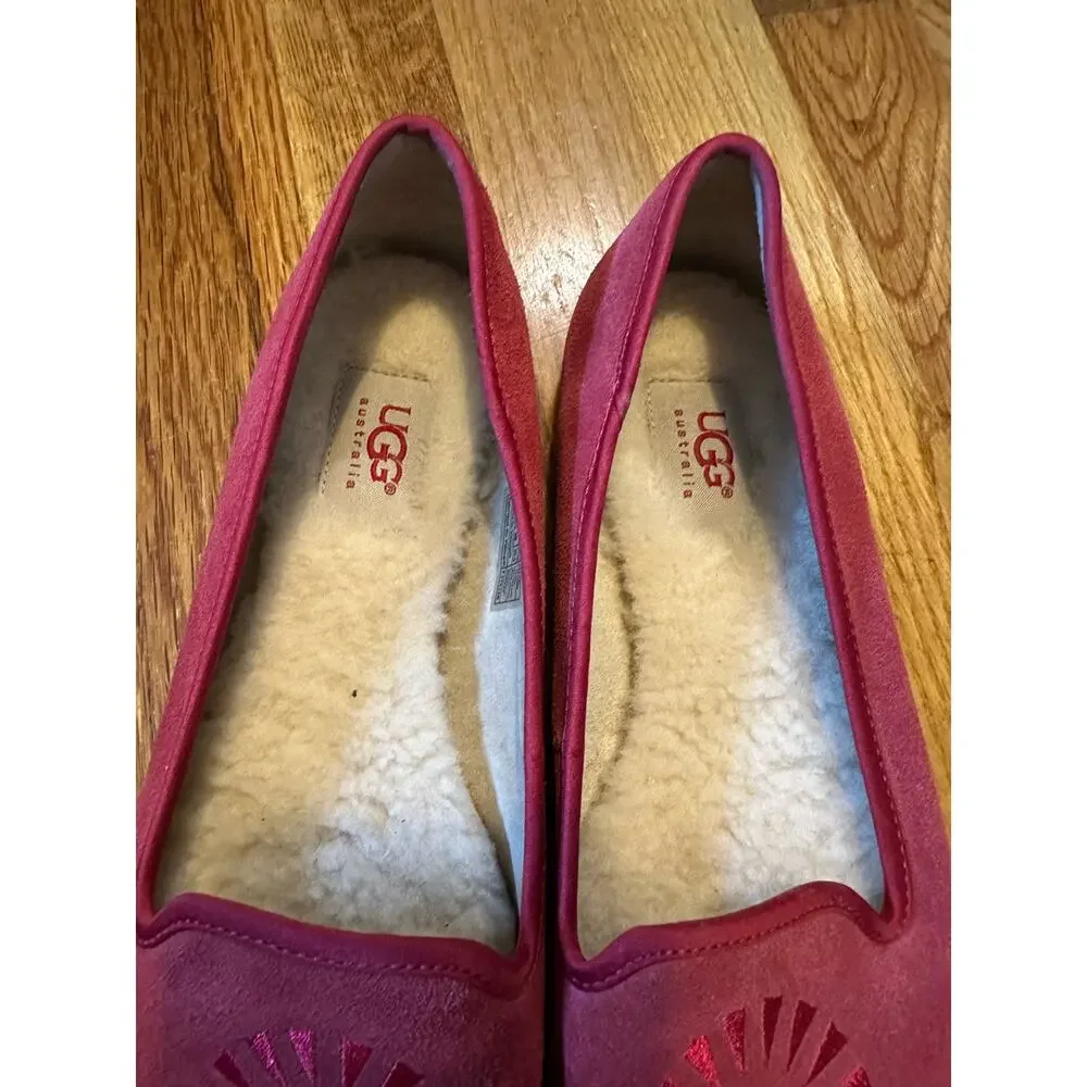 Ugg Alloway Leather Sheepskin Logo Pink Slip on Flats Shoes Women’s 8 Classic